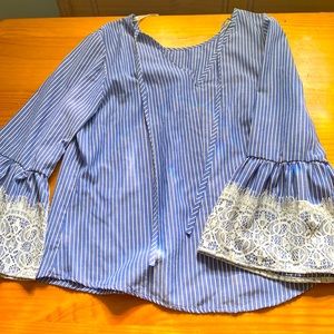 Striped Lace Long Sleeve  top